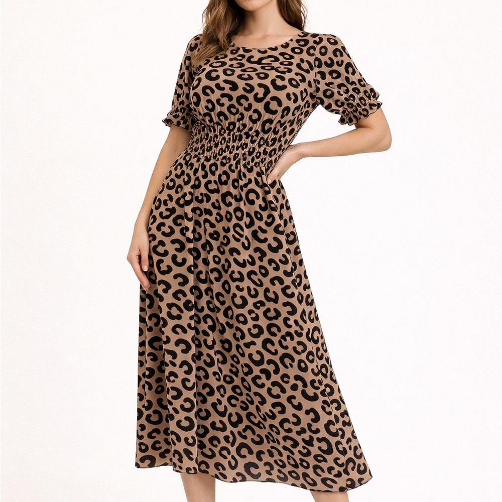 Kate Spade Tan and Black Leopard Midi Dress